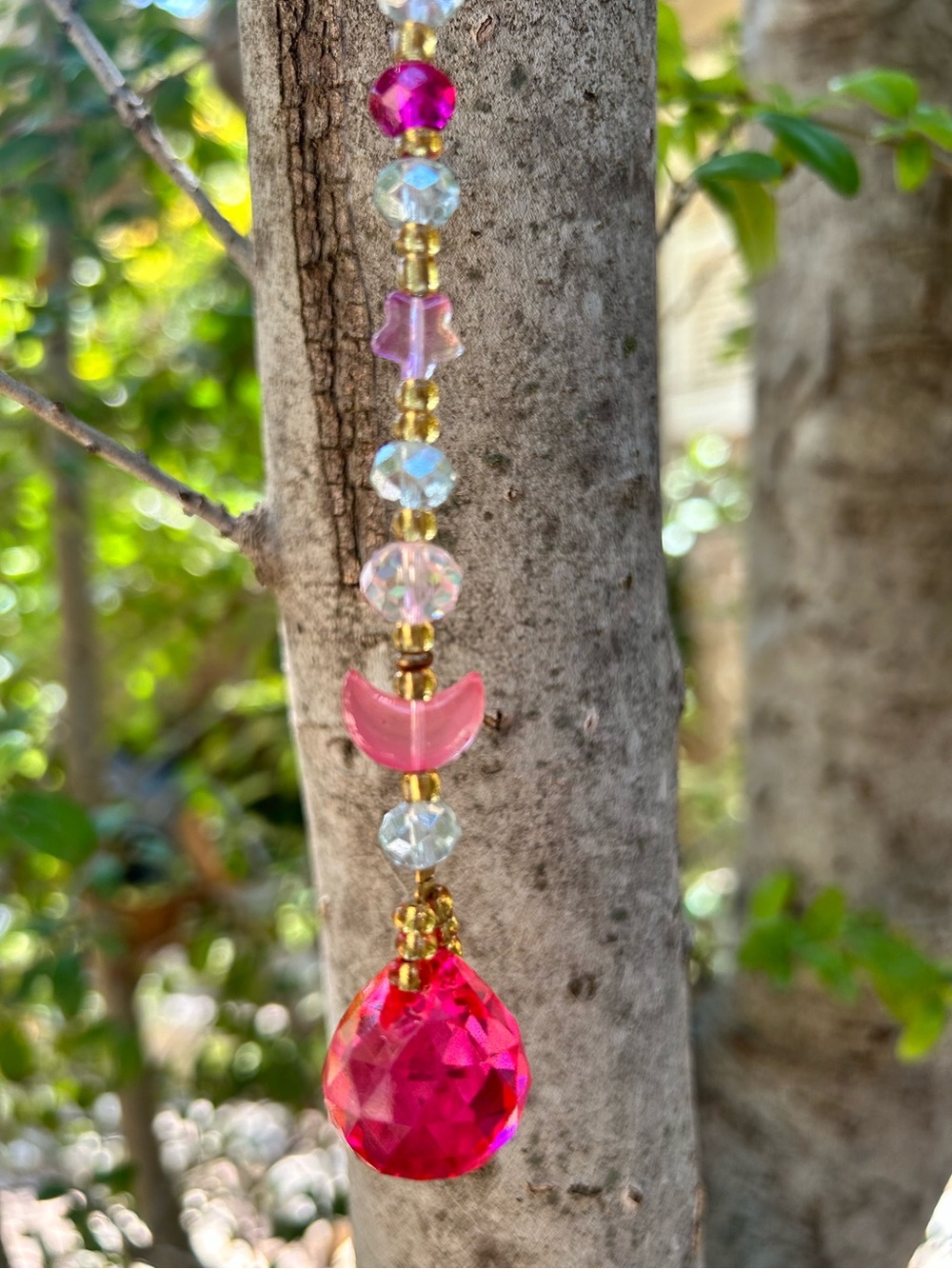 11.7” hot pink crystal beaded suncatcher sun charm decor